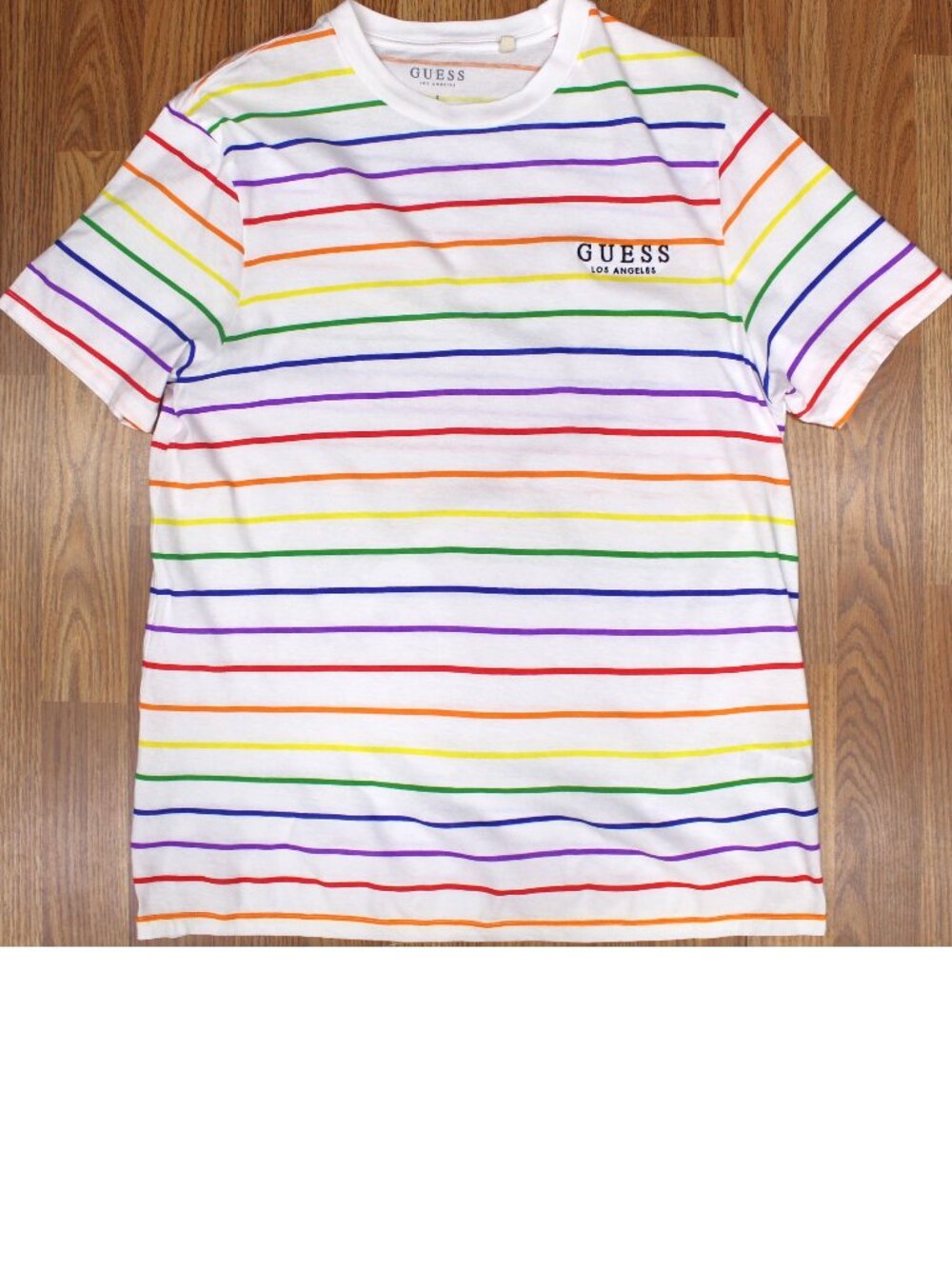 GUESS REGULAR FIT 100% COTTON T-SHIRT WHITE STRIPED Sz LARGE, L